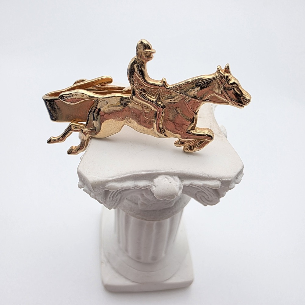 Vtg Tie Clip Bar Clasp Jockey Rider & Horse Gold Tone‎ Patent 2853761 FREE $HIP!